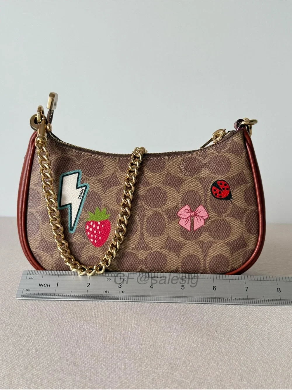 NWT Coach Teri Mini Shoulder & Crossbody Bag With Sticker Print  Tan CW32